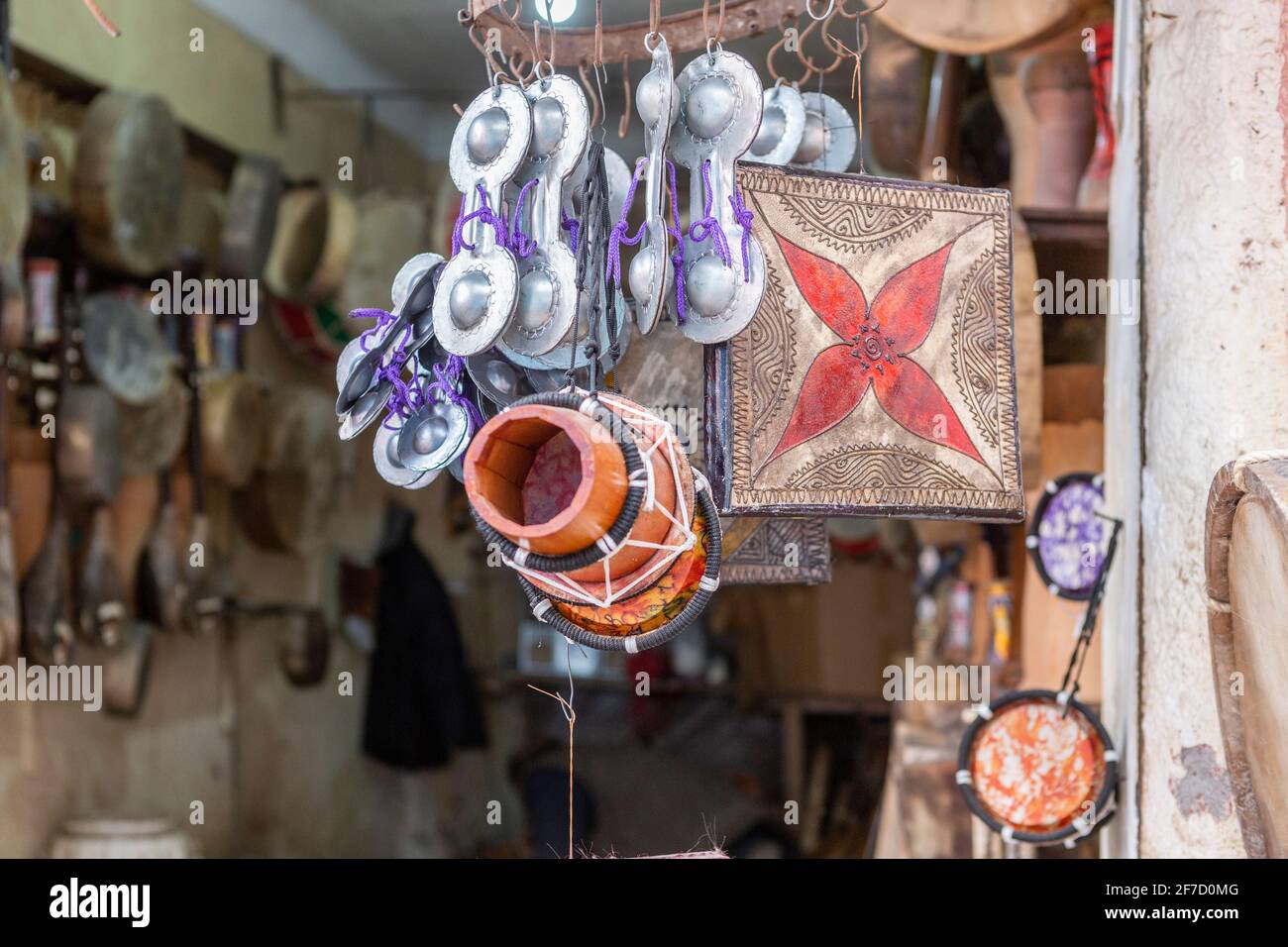 Musical instruments in souk Kimakhine in Marrakech, Morocco Stock Photo