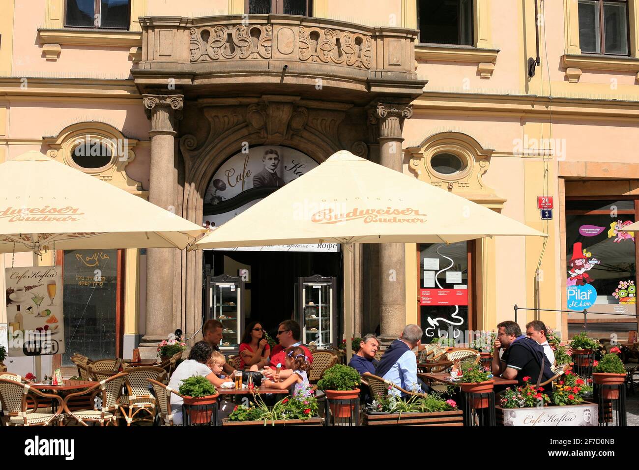 Cafe Kafka in Franz Kafka Square next of Old town Square. Staré Město, Prague Stock Photo