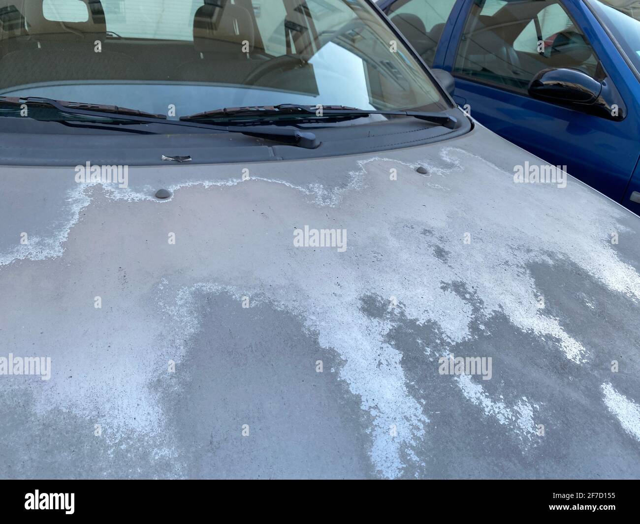 Peeling of car paint - effect of long exposure to Sun rays, rain or pouring of acid Stock Photo