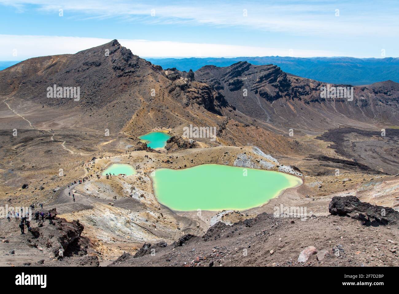 View of the Emerald Lakes at Tongariro Alpine Crossing, Northern Island of New Zealand Stock Photo