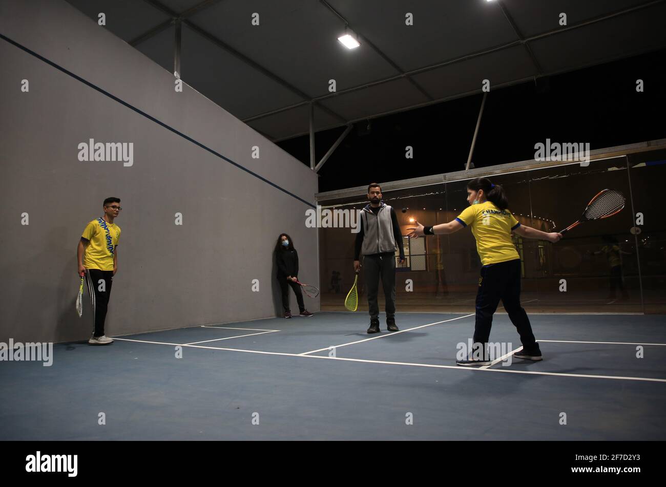 Gaza City. 17th Mar, 2021. Palestinian children from Gaza city play squash at Champions Club in Gaza City, March 17, 2021. TO GO WITH 'Feature: Palestinian children resume sports activities in Gaza as change from routine' Credit: Rizek Abdeljawad/Xinhua/Alamy Live News Stock Photo