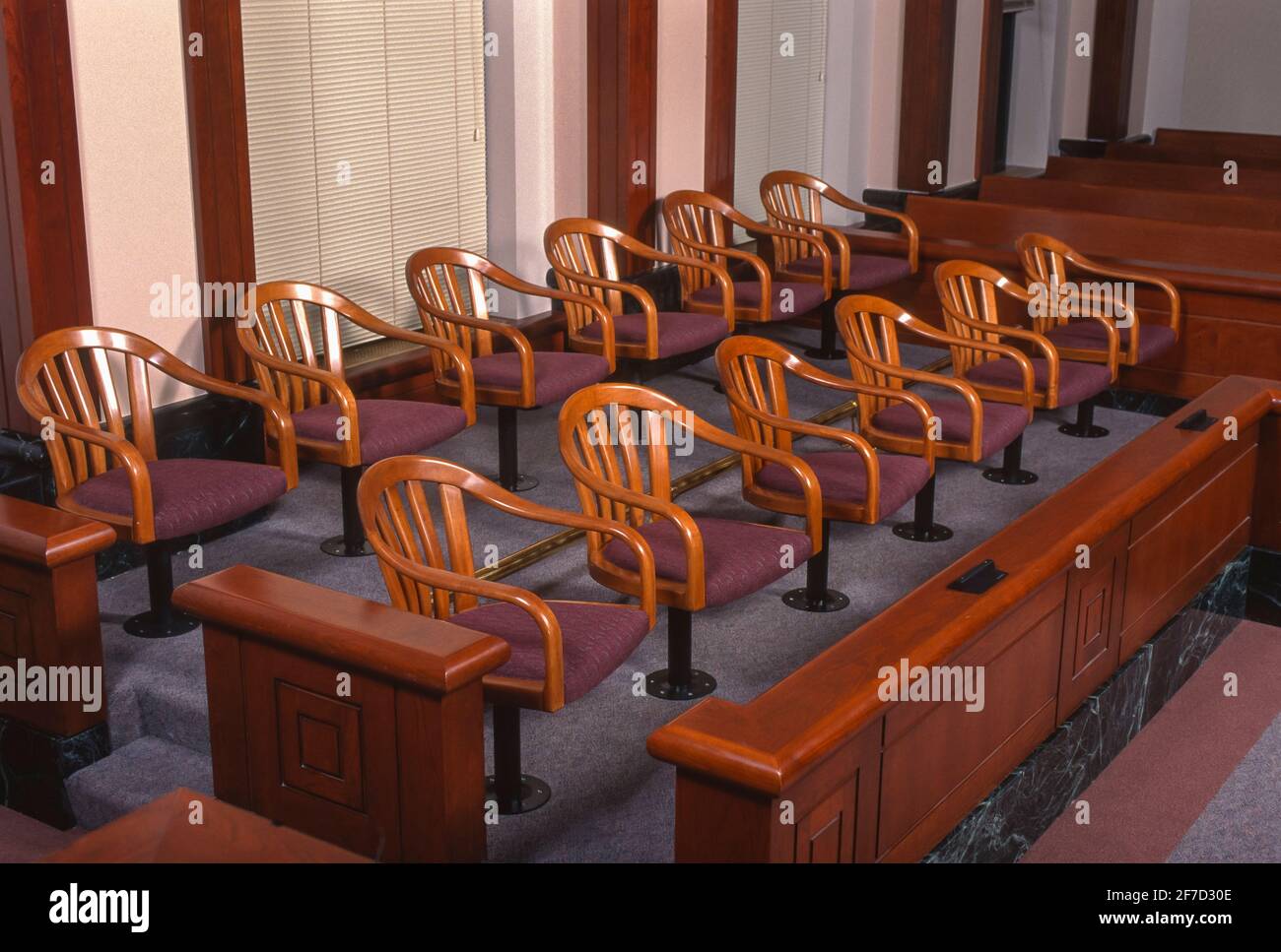 ARLINGTON, VIRGINIA, USA Empty jury box in courtroom at Arlington