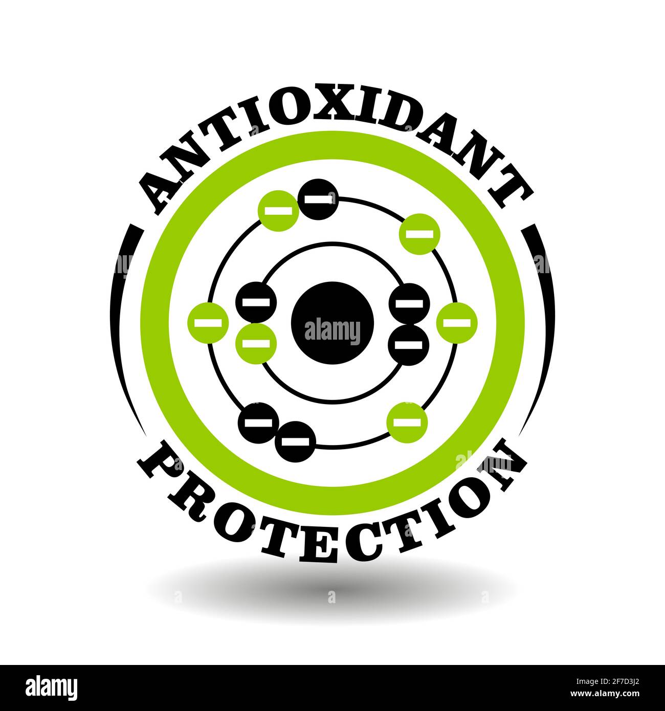Circle vector icon Antioxidant Protection with molecule symbol protect cell against free radical electron signs. Natural organic cosmetics and medical Stock Vector