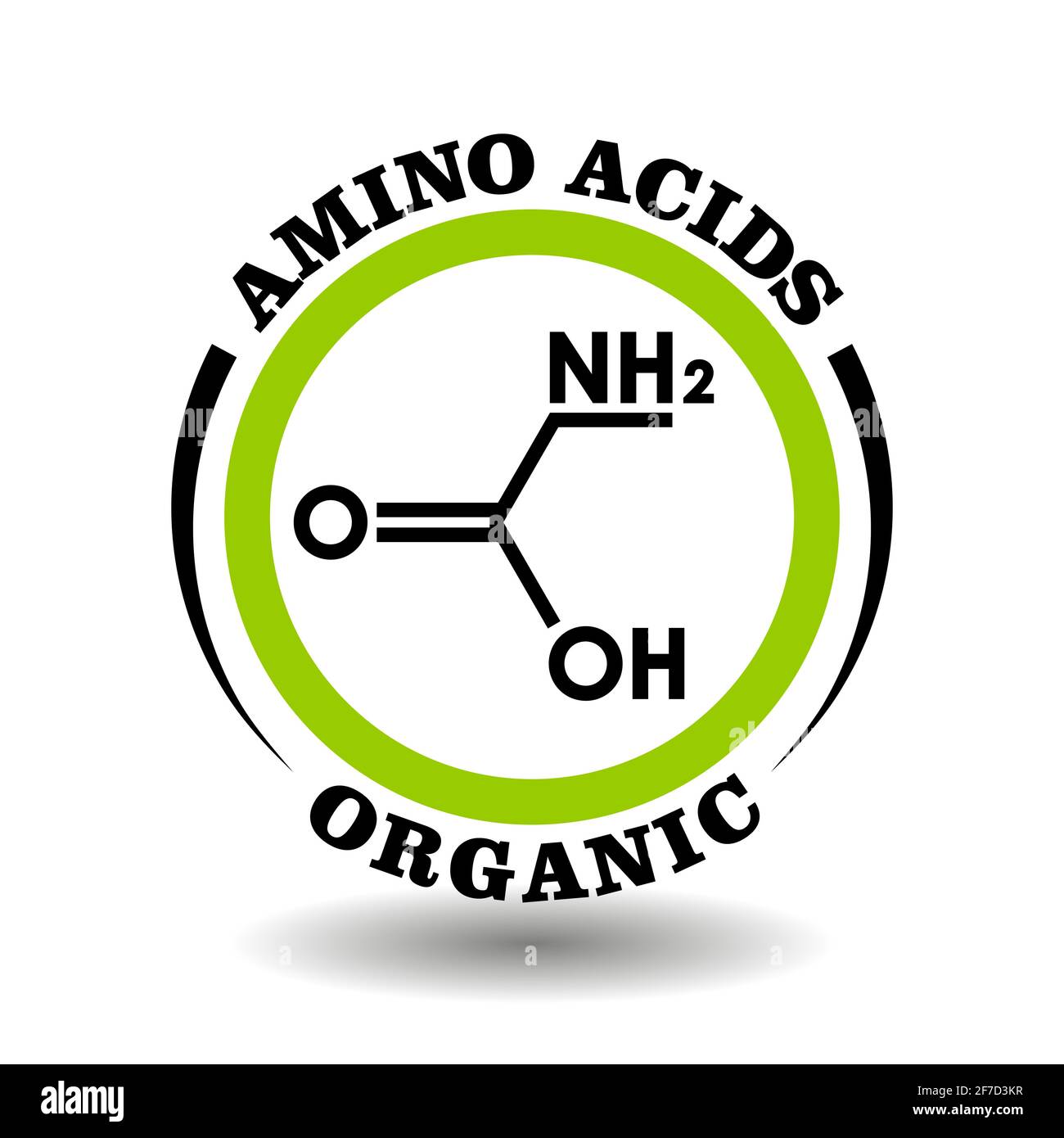 Circle vector icon with chemical formula of Organic Amino Acids symbol for packaging signs of cosmetics, tags of medical products with aminoacid ingre Stock Vector