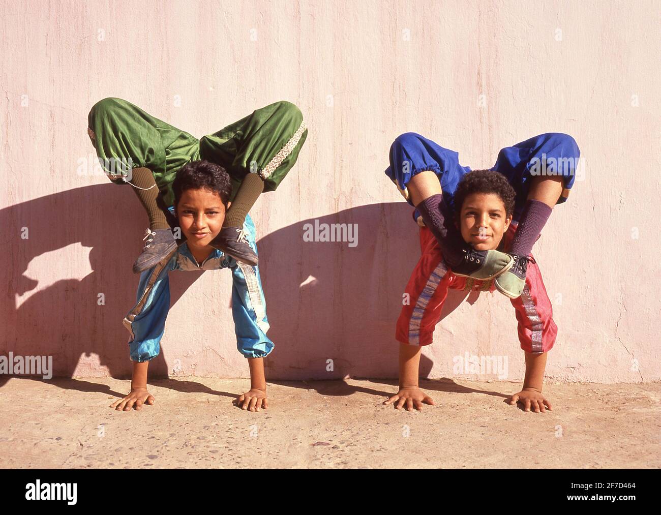 Young boys acrobatic display at Fantasia Show, Agadir, Souss-Massa-Draâ Region, Morocco Stock Photo