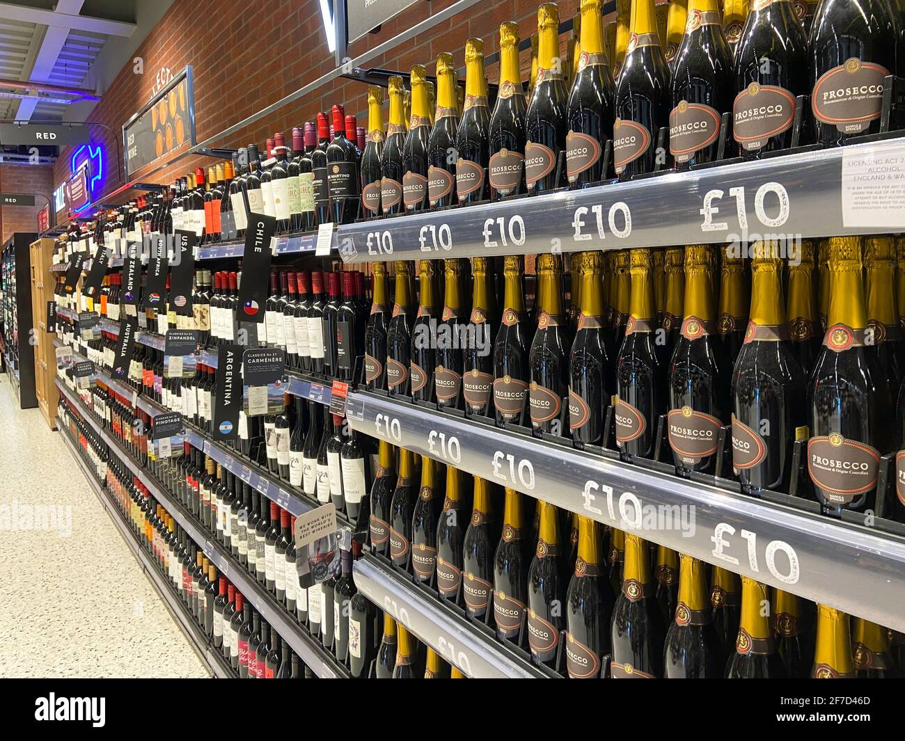 Wine section inside M&S Food supermarket, Two Rivers Shopping Centre,  Staines-upon-Thames, Surrey, England, United Kingdom Stock Photo