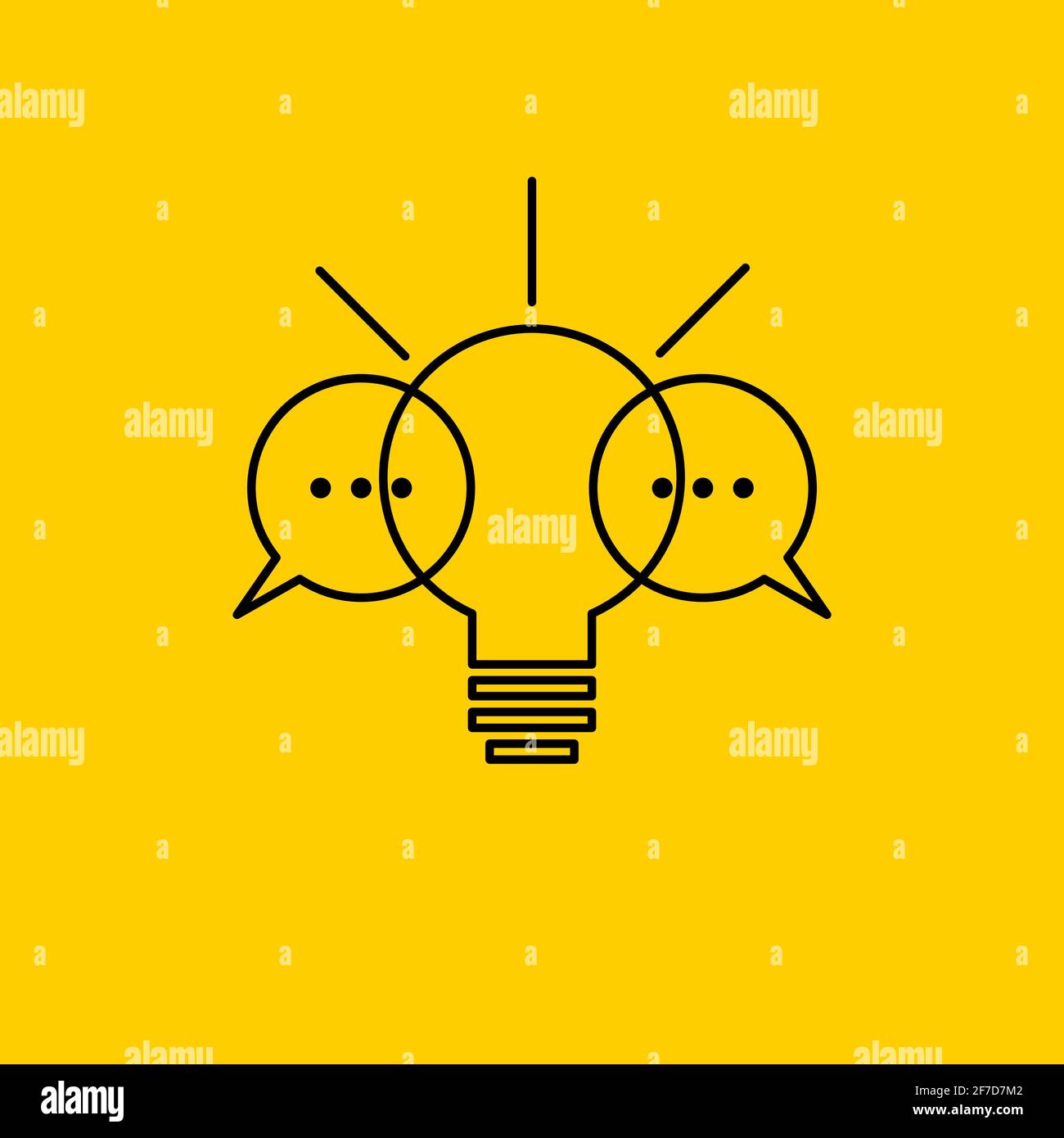 Brainstorming icon. Light bulb and two comment bubbles. Teamwork simple linear logo. Business concept Stock Vector