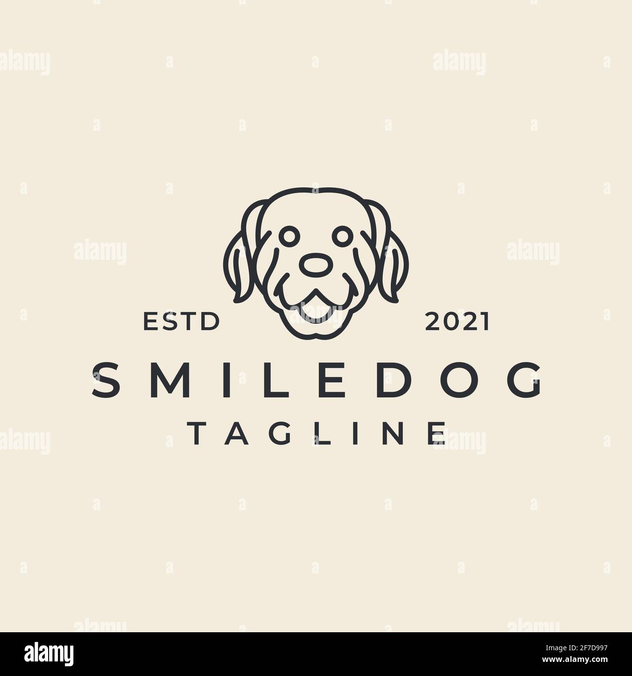 Vintage Hipster Dog Head Line art Logo Design Stock Vector