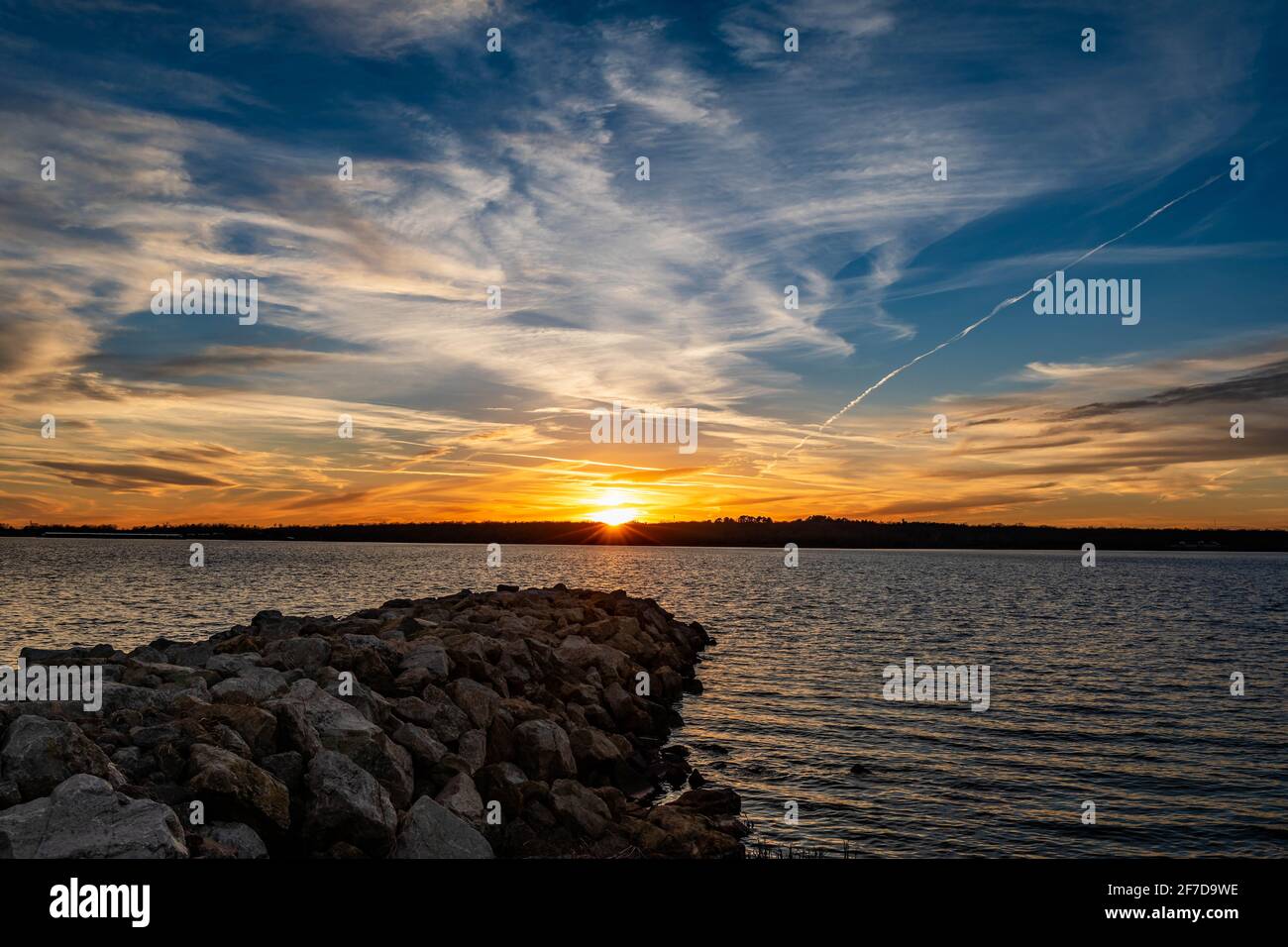 Sunset at a lake in Oklahoma. Stock Photo