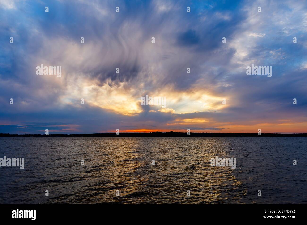sunset on a lake in Oklahoma. Stock Photo