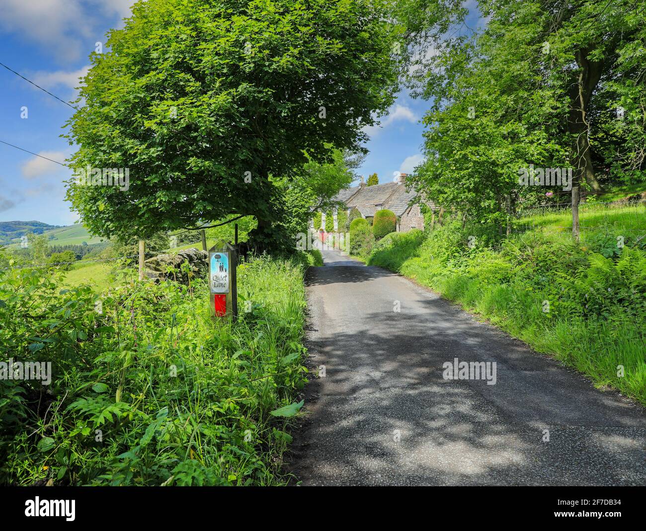 A quiet lane sign post on a rural road in the Macclesfield Forest, Cheshire, England, UK Stock Photo