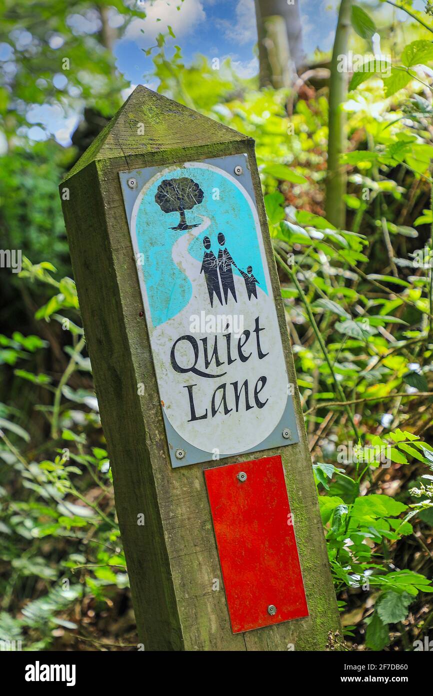 A quiet lane sign post on a rural road in the Macclesfield Forest Cheshire England UK Stock Photo