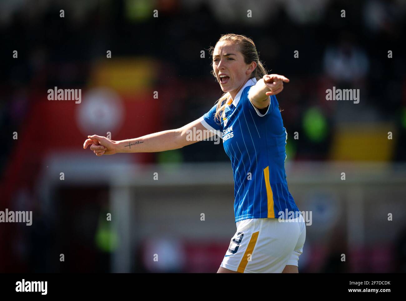 Crawley, UK. 04th Apr, 2021. Megan Connolly of Brighton & Hove Albion women during the FAWSL match between Brighton and Hove Albion Women and Manchester United Women at The People's Pension Stadium, Crawley, England on 4 April 2021. Photo by Andy Rowland. Credit: PRiME Media Images/Alamy Live News Stock Photo