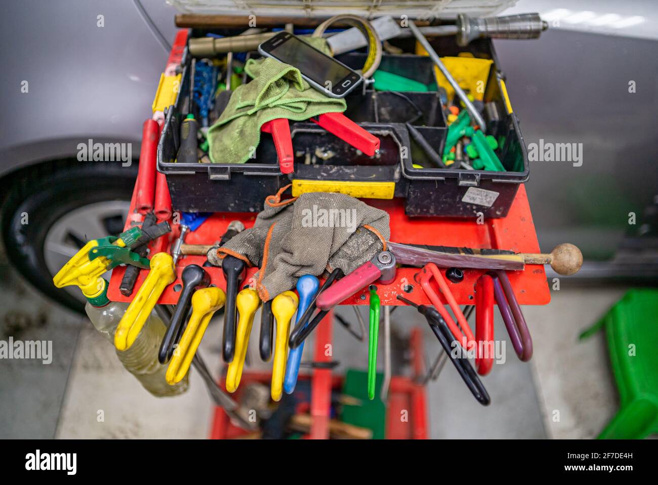 Tools for car repair without painting in the workshop isolated static. Stock Photo
