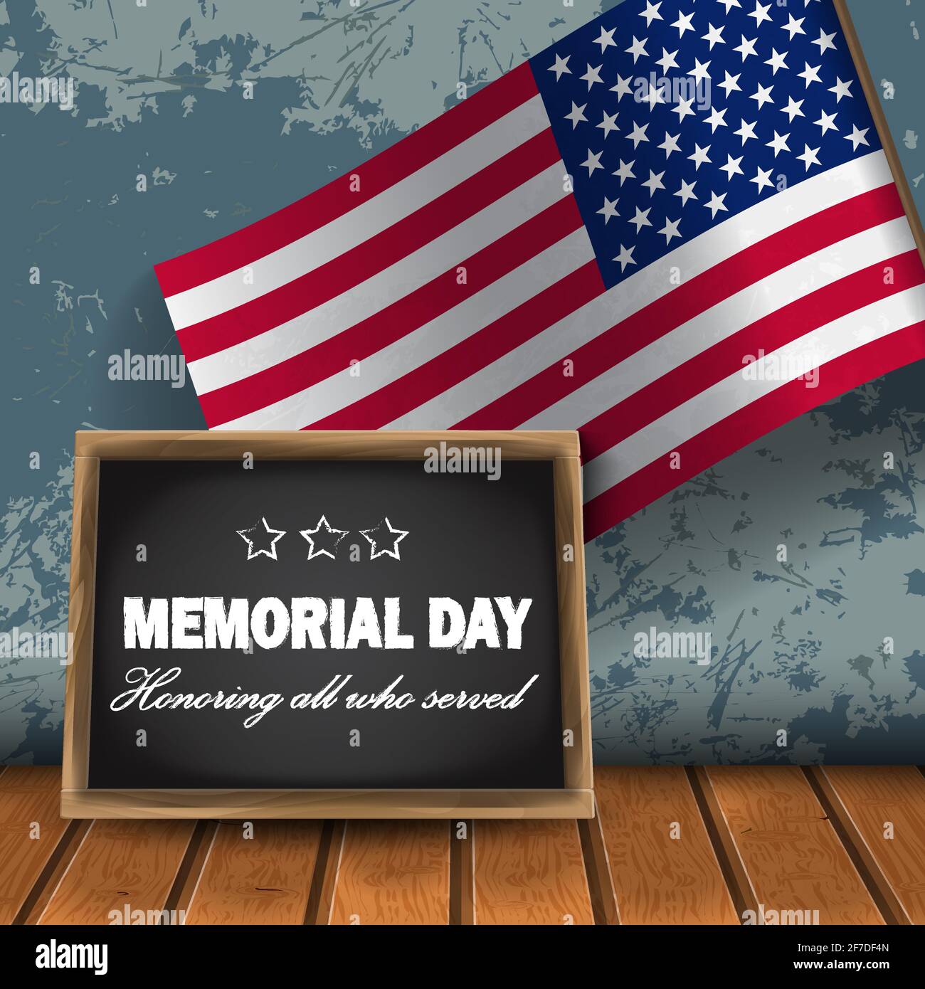 Honoring all who served banner for memorial day. American flag on blue ...