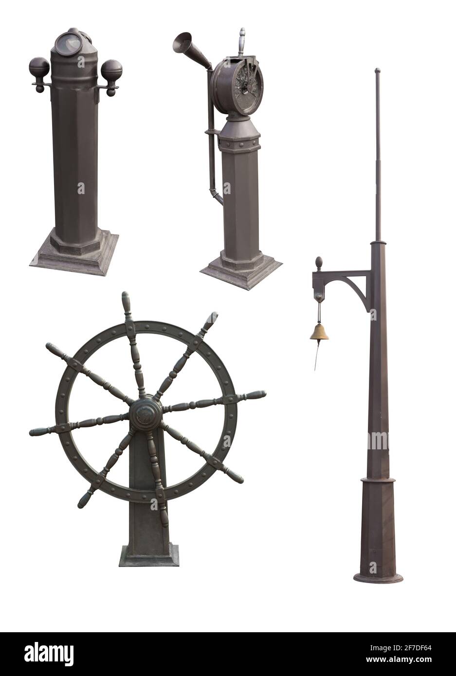Vintage ship instruments, on a white background in isolation collage Stock Photo