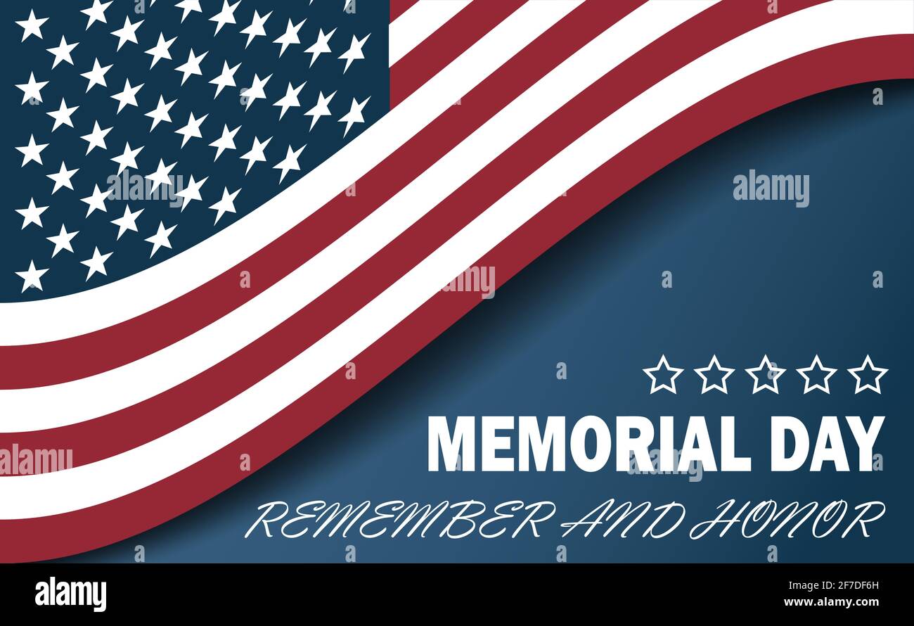 Honoring all who served banner for memorial day. American flag on blue ...