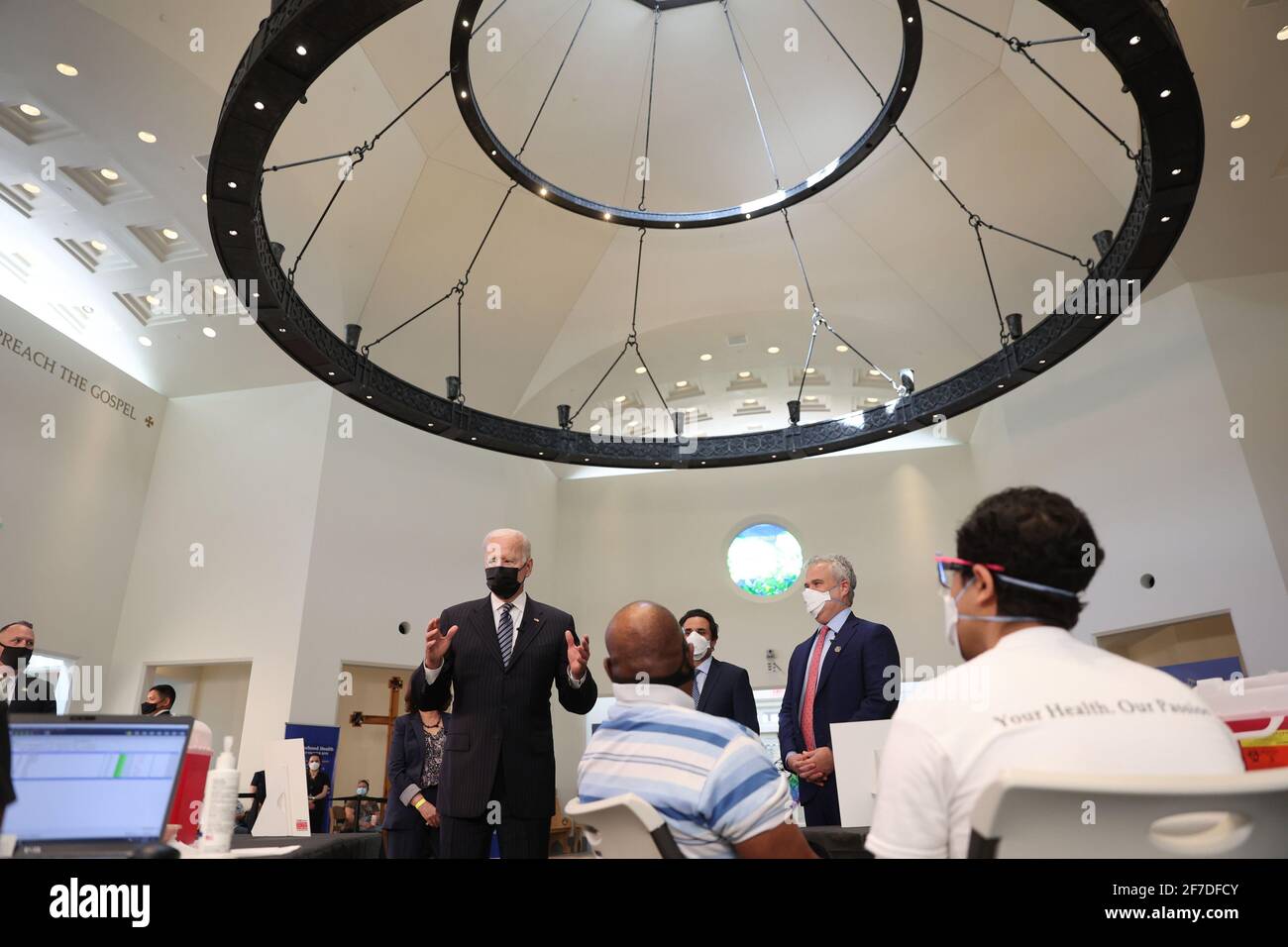 Alexandria, United States. 06th Apr, 2021. President Joe Biden visits a vaccination site at the Virginia Theological Seminary in Alexandria, Virginia on Tuesday, April 6, 2021. Photo by Oliver Contreras/UPI Credit: UPI/Alamy Live News Stock Photo