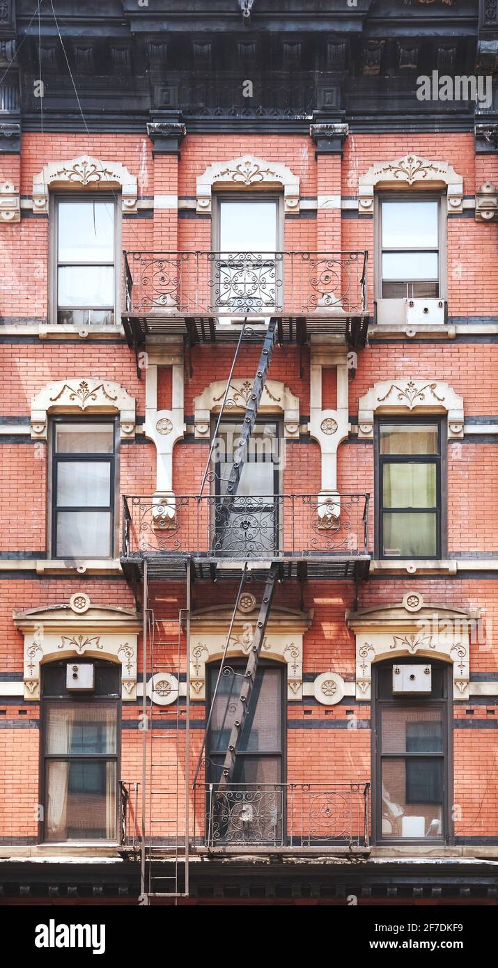Old red brick building with fire escape, New York City, USA Stock Photo ...