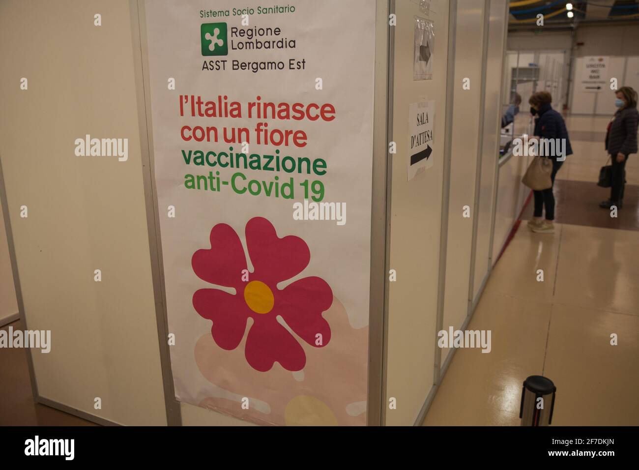Bergamo, Italy. 06th Apr, 2021. The 22 vaccination lines managed by Asst  Bergamo Est in the city fairgrounds were inaugurated this morning,  Wednesday 24 February, which, with the availability of vaccines permitting,, image size:1300x956
