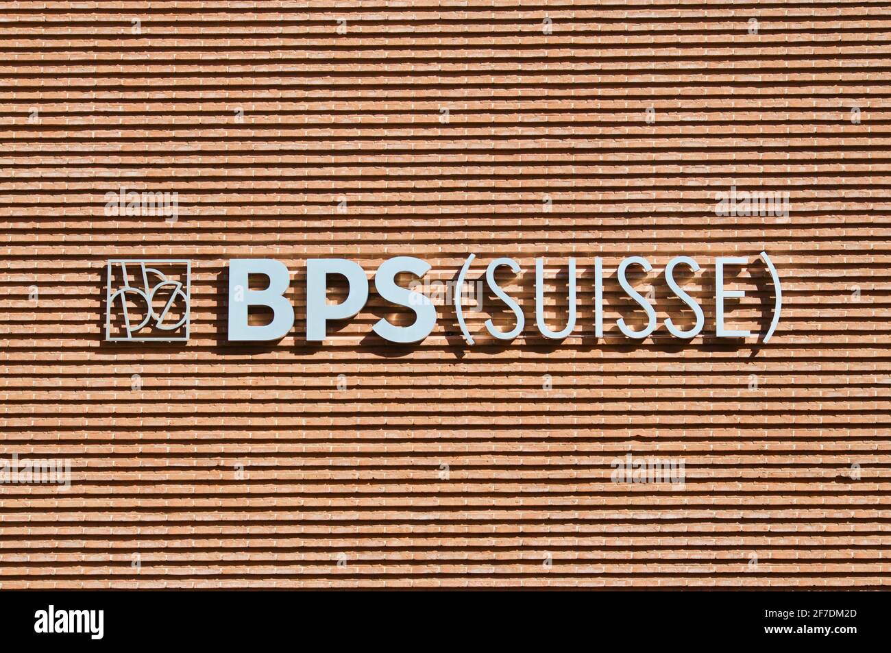 Lugano, Ticino, Switzerland - 16th March 2021 : Banca Popolare di Sondrio or BPS Suisse Bank sign hanging on a building in Lugano, Switzerland Stock Photo