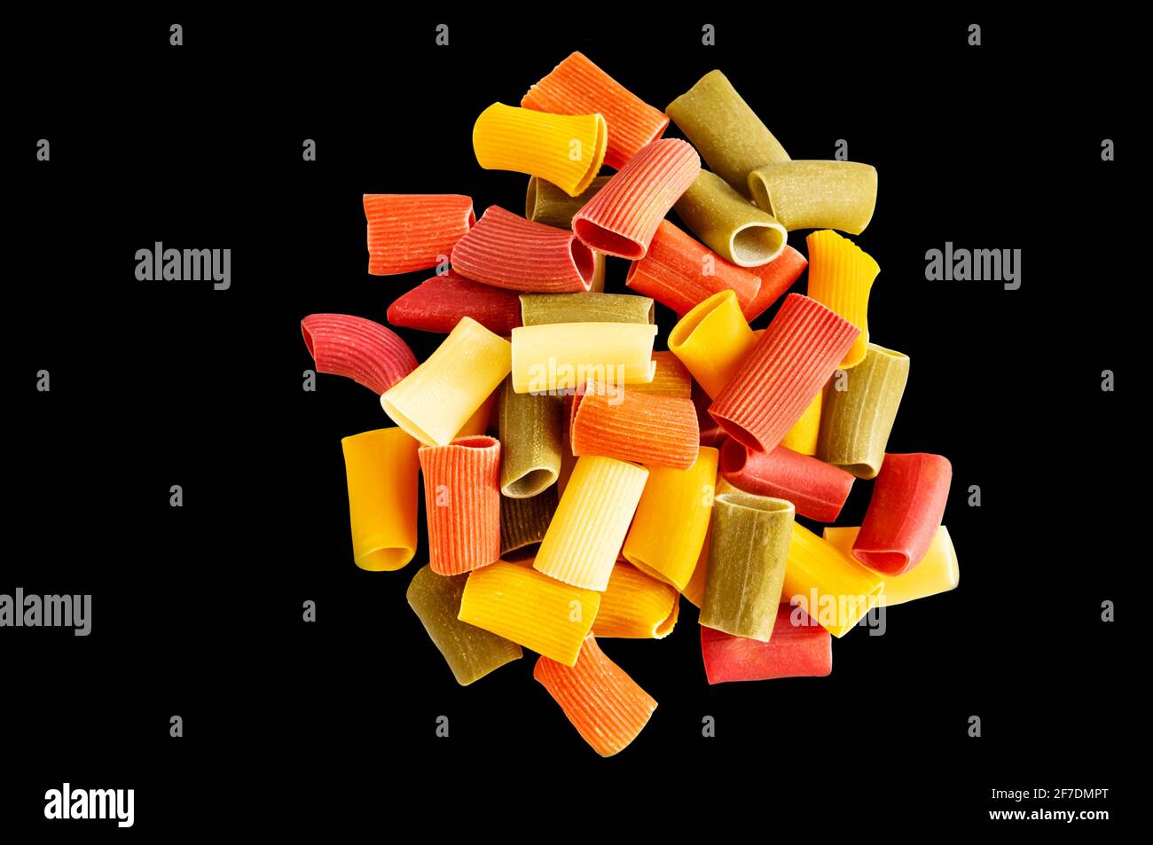 Assorted multicolored ones in rigatoni. Grocery food background ...