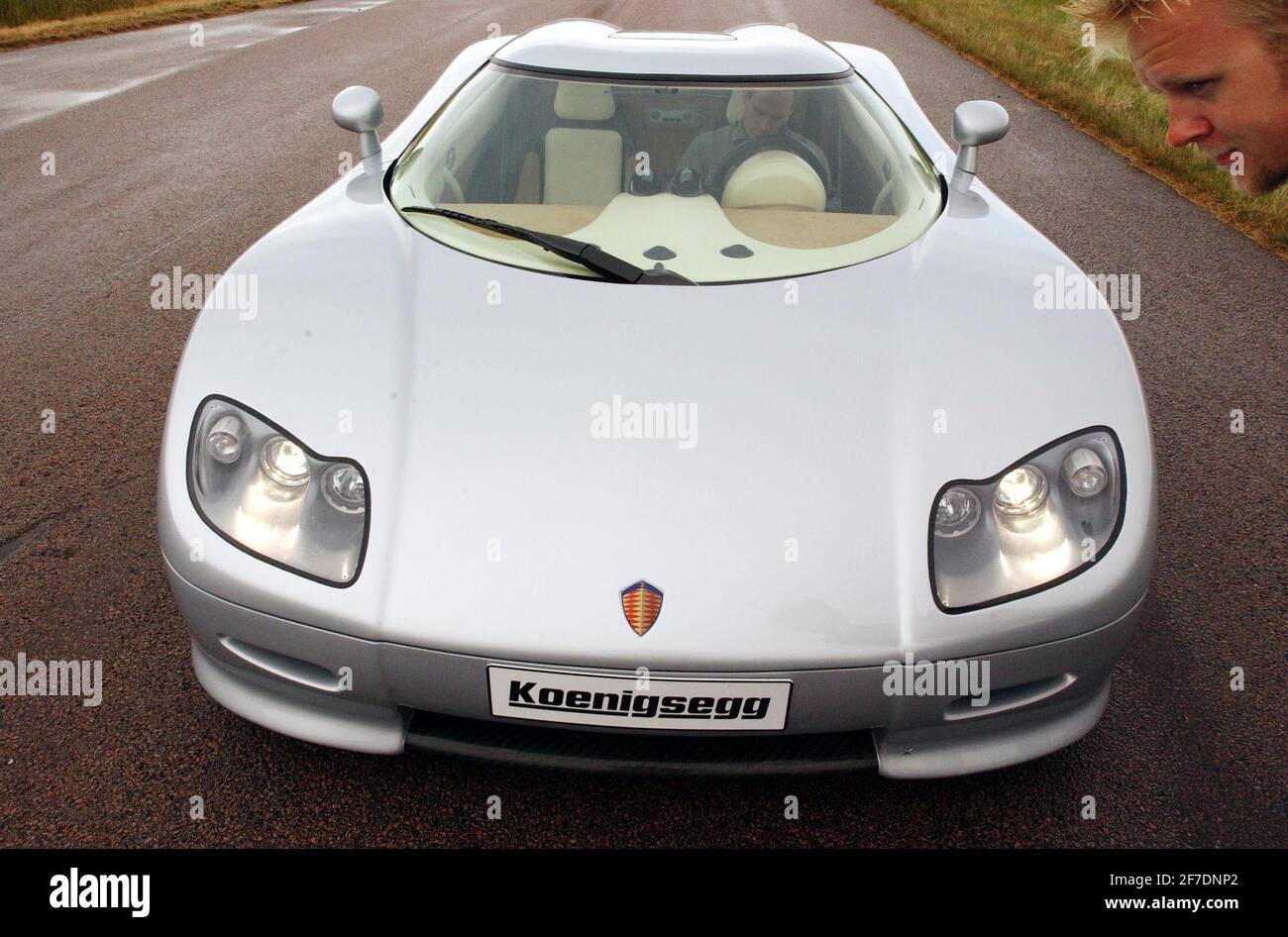 MICHAEL BOOTH SITS IN A  A CC8 AT THE KOENIGSEGG FACTORY IN SWEDEN.19/8/03 PILSTON Stock Photo