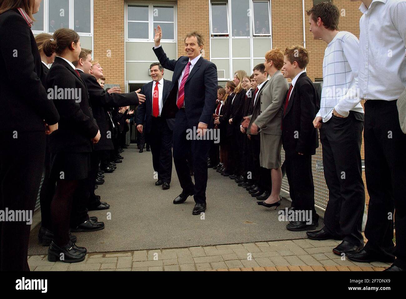 BLAIR AND BROWN ON A VISIT TO WALTON HIGH SCHOOL IN MILTON KEYNES.18/3