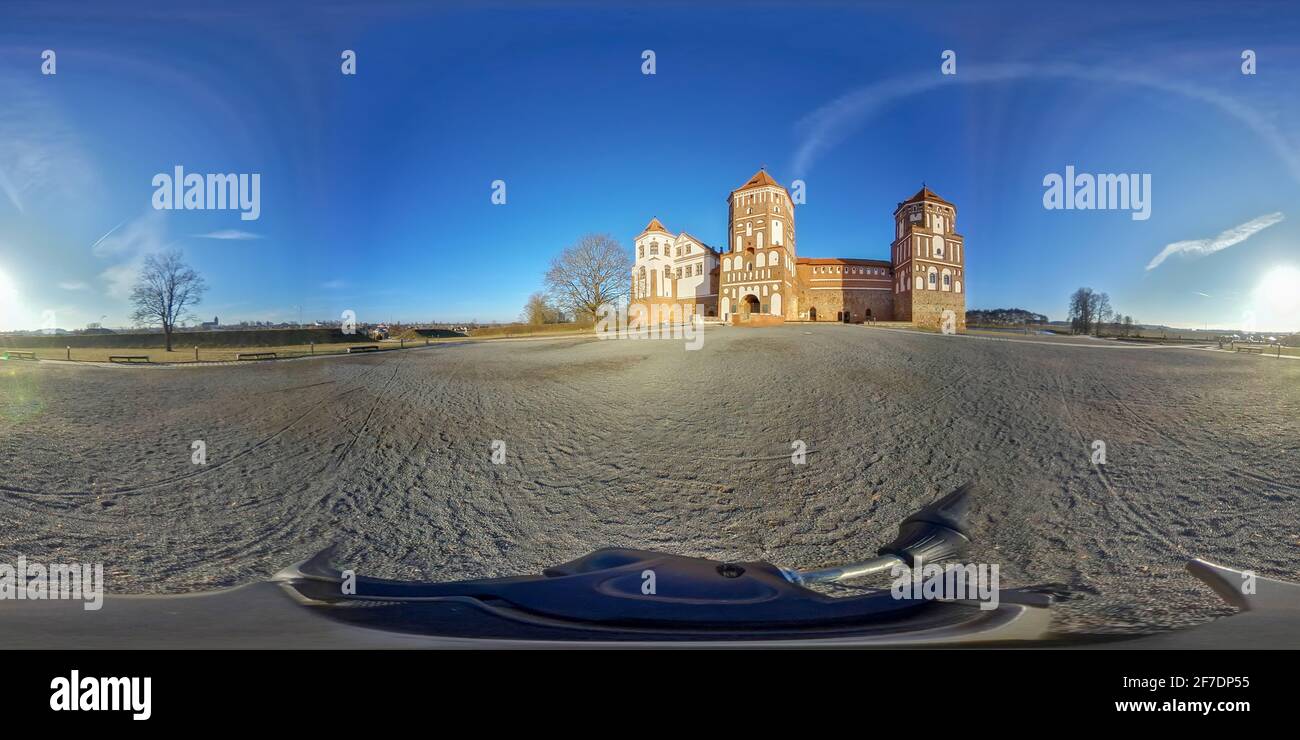 360 degrees VR shot of Mir Medieval Ancient Castle, Mir, Belarus Stock Photo