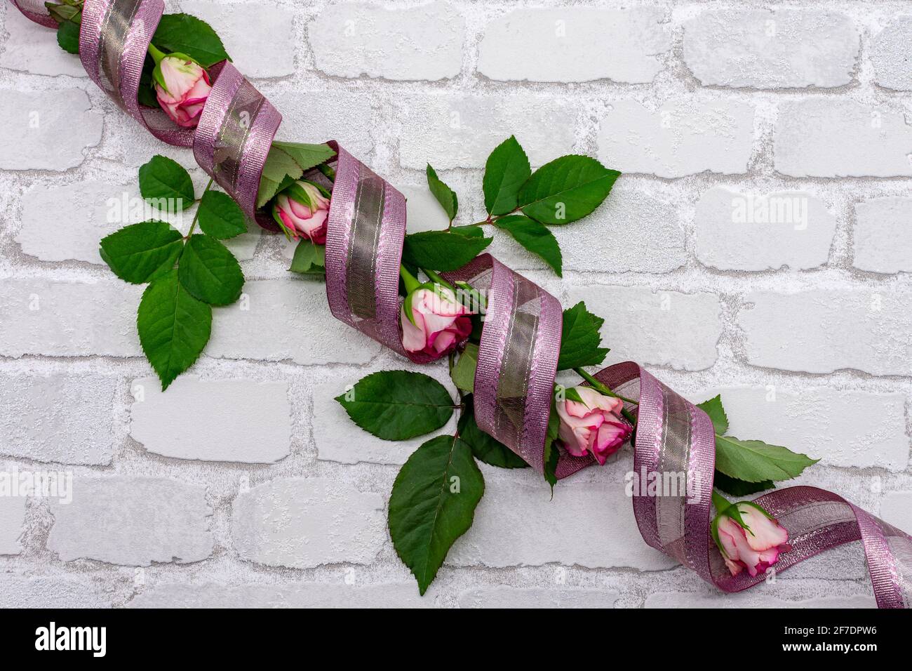 Picture bouquet decoration from fresh roses. Flat template for Valentine's Day, International Women's Day, Mother's Day, birthday, declaration of love Stock Photo