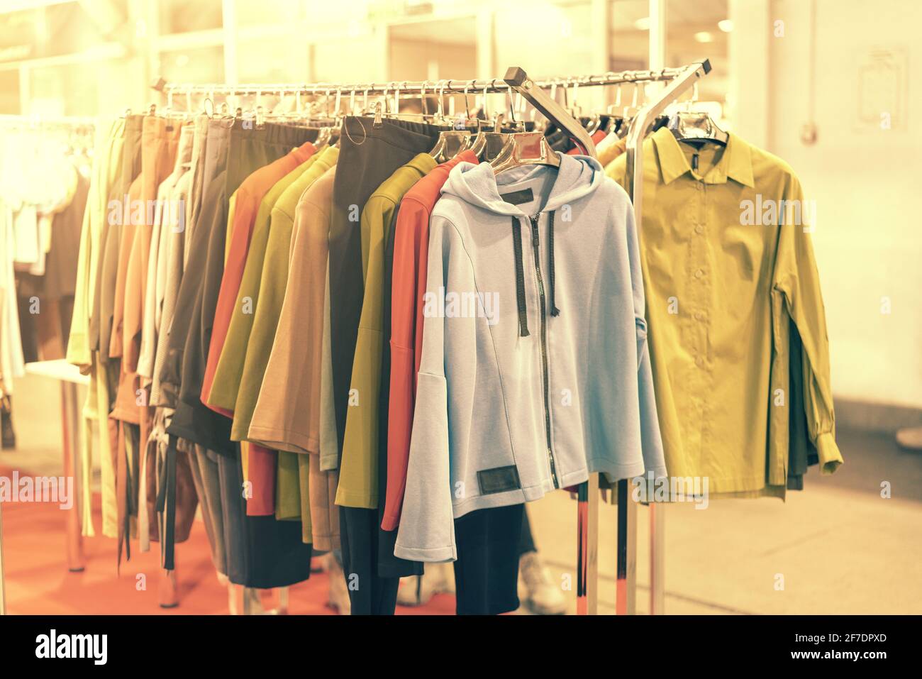 spring and summer women's clothing in the store. bright, modern clothes