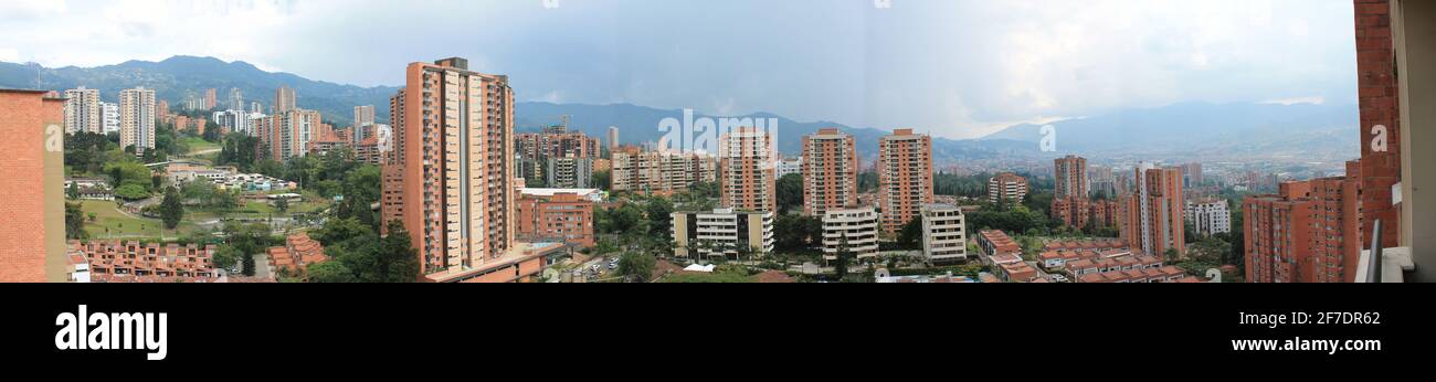 Panoramic City view of Medellin in El Poblado view to Envigado Stock Photo