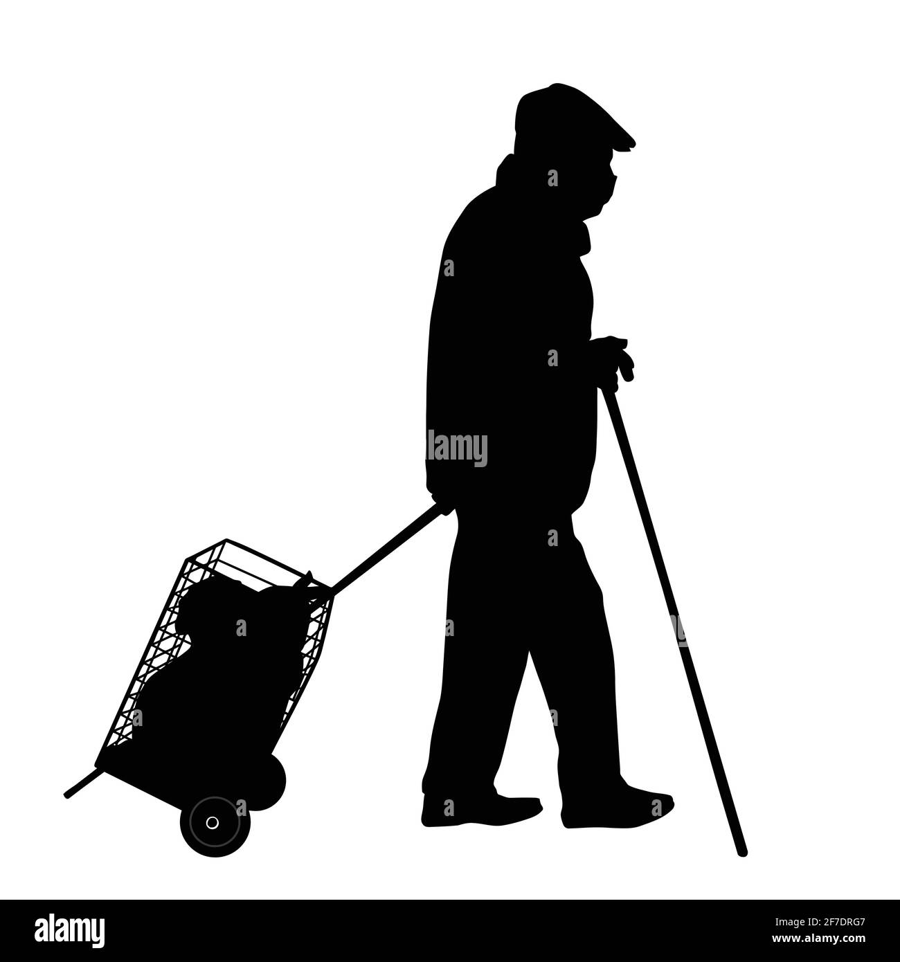 Old man silhouette with stick and bags on a white background, vector ...