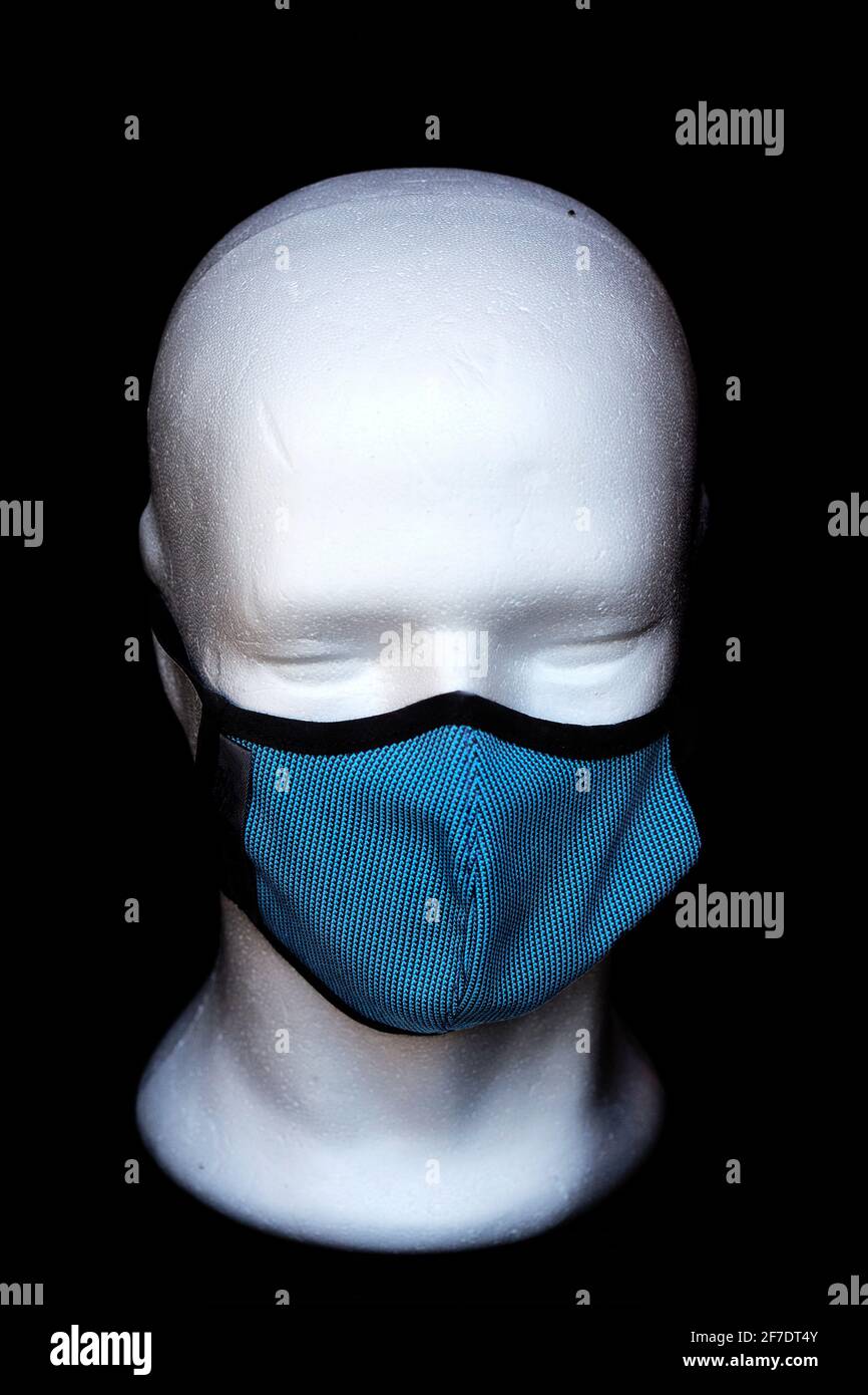 White styrofoam dummy head modelling a face mask, Barcelona Stock Photo