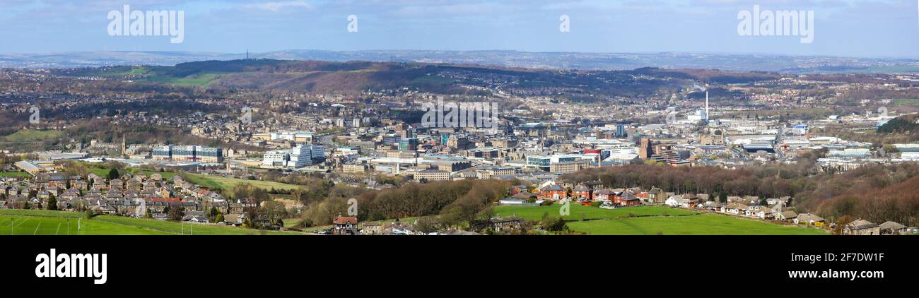 A view of the town of Huddersfield from Castle Hill, Kirklees, Yorkshire, UK Stock Photo
