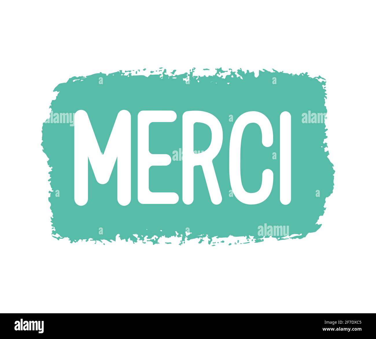 Hand sketched MERCI quote in French as logo. Translated Thank you