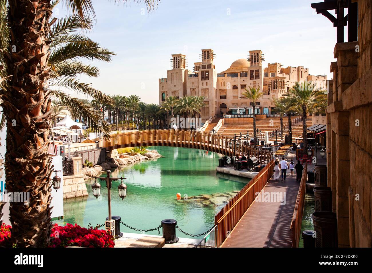 DUBAI, UAE - FEBRUARY, 2018: Madinat Jumeirah, a luxury resort which include hotels and souk spreding across over 40 hectars Stock Photo