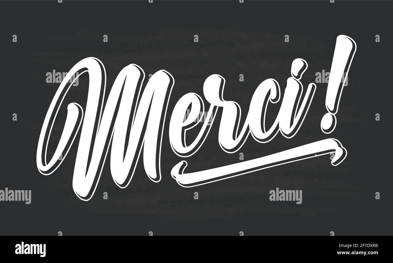 Hand sketched MERCI quote in French as logo. Translated Thank you