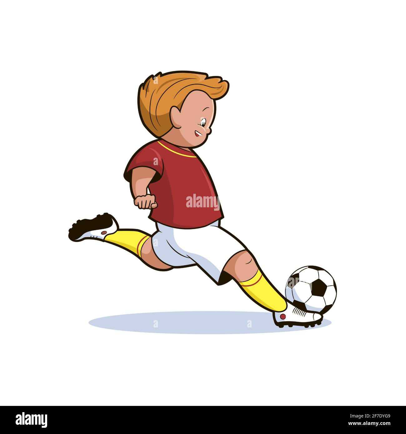 Football player, teenage boy in a red sports shirt and shorts kicks a  soccer ball . Vector illustration in cartoon style isolated on white  background Stock Vector Image & Art - Alamy