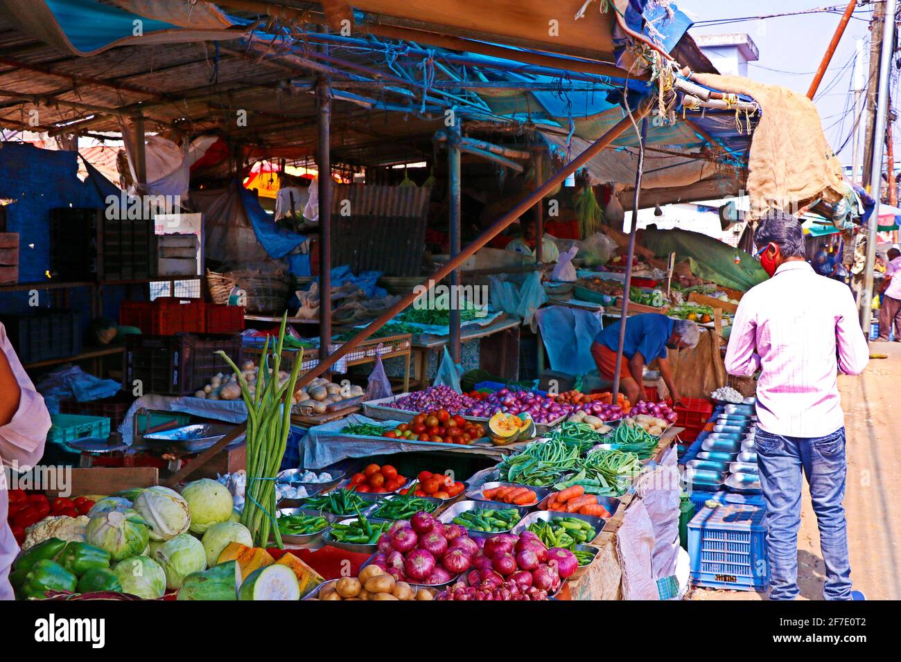 Kochi, Kerala, India March 6, 2021 fresh vegetable market stall on