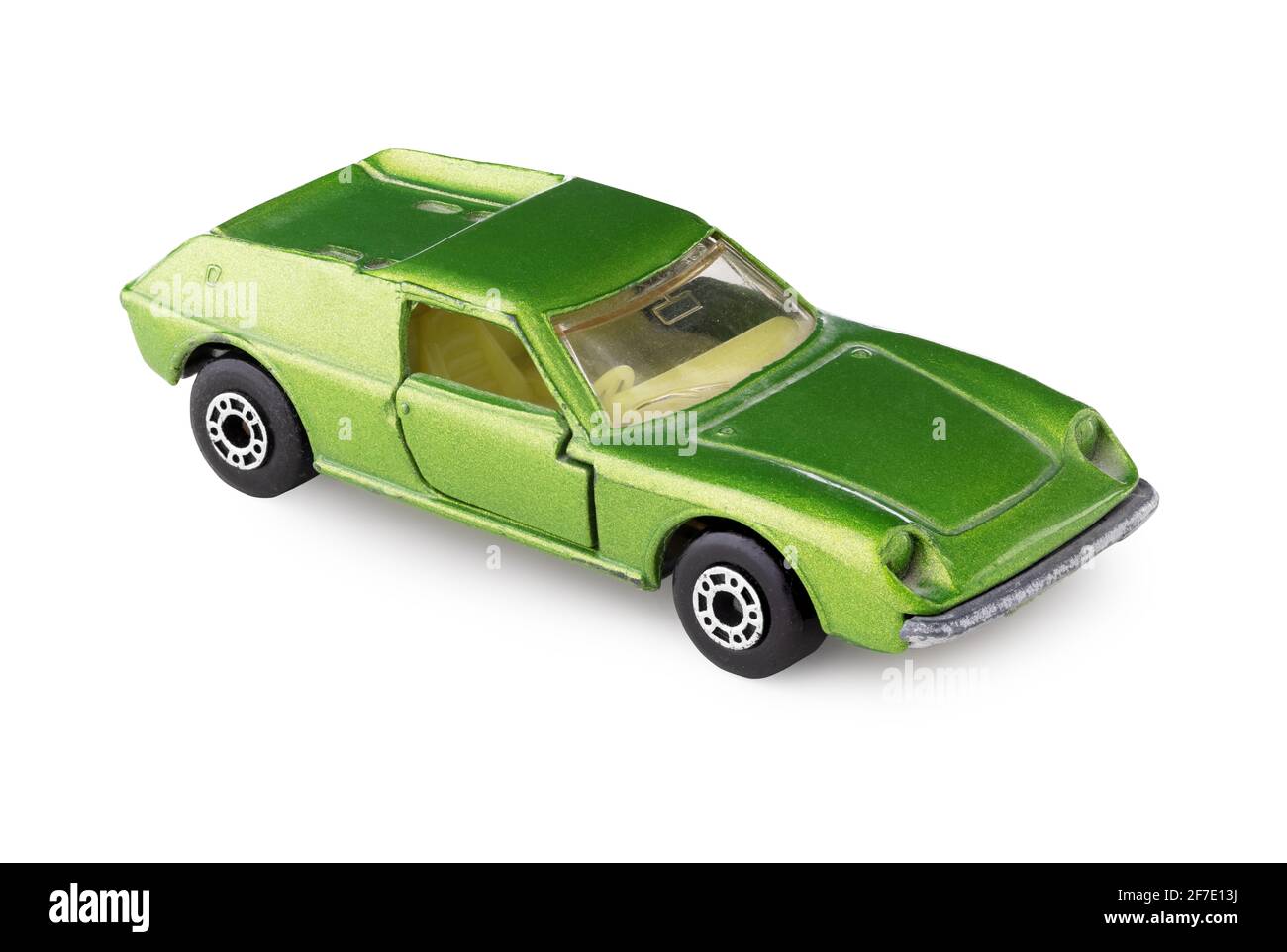 Retro car, miniature collectible vintage toy, isolated on white