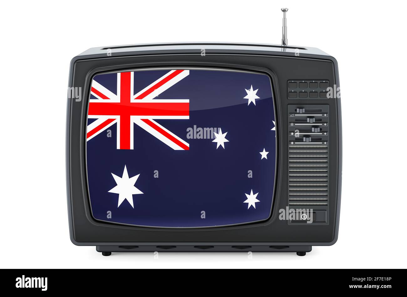 Australia Television concept. TV set with flag of Australia. 3D rendering isolated on white