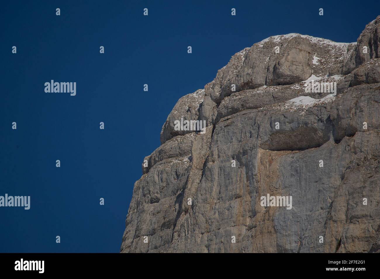 Detail of Rocky formation on the top of the Leysin mountain range in switzerland on a cold winter day. Stock Photo