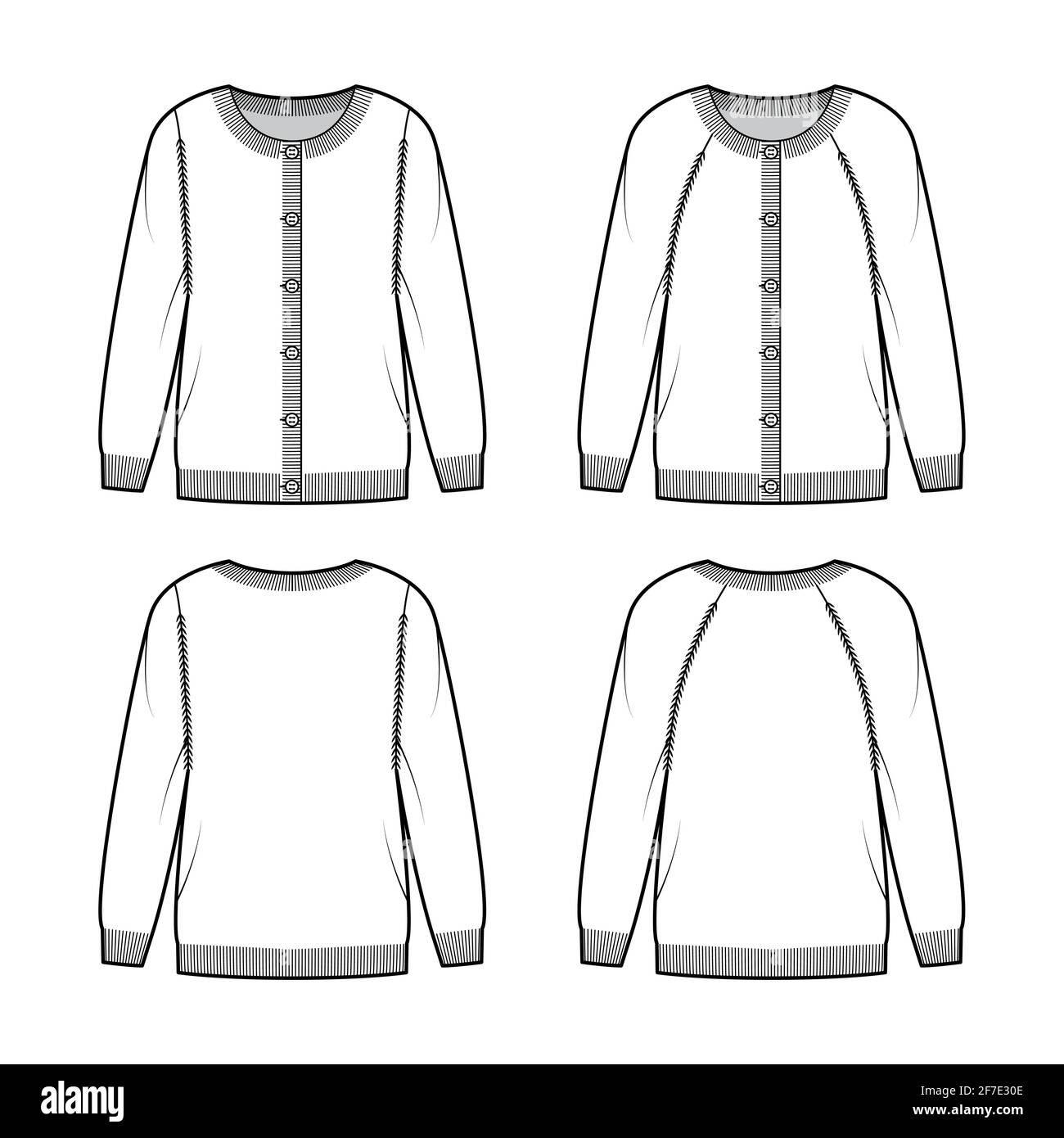 Set of Round neck Sweaters technical fashion illustration with long ...