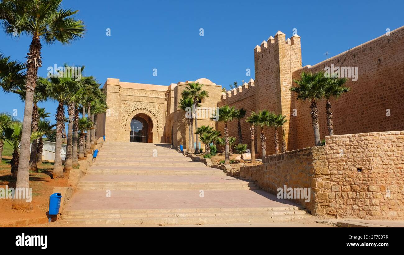 The walls of the kasbah of the Udayas and the main Almohad gate, Bab Oudaia, in Rabat, the capital of Morocco Stock Photo
