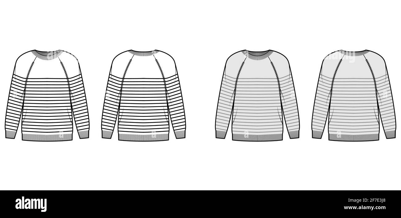 Sailor Sweater Striped Pullover technical fashion illustration with rib ...