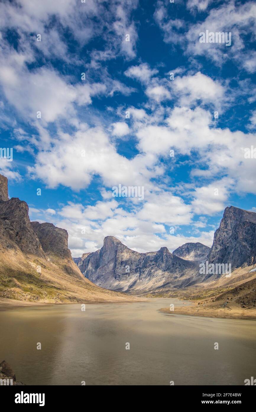 Weasel River and Mount Thor, Baffin Island, Canada. Stock Photo