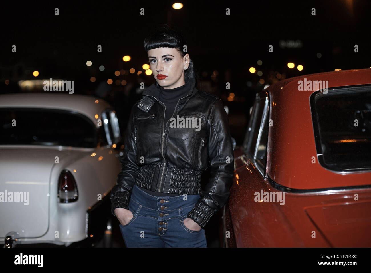 GREAT BRITAIN /Young female at Hot Rod Night , Ace Cafe London . Stock Photo