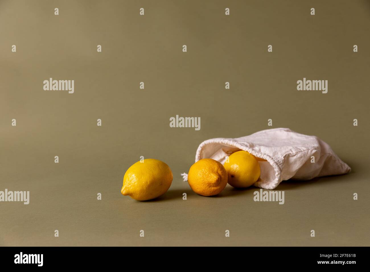 Lemons Spill Out of Reuseable Bag Stock Photo