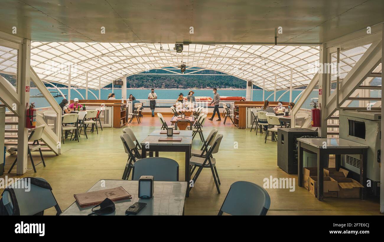 Mexico, Valle de Bravo March 26, 2021, View from inside a boat, you can